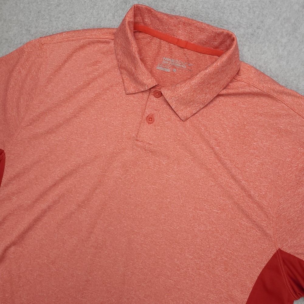 Nike Golf Tour Performance Polo Shirt Mens Large‎ Pink Red Dri-Fit Short Sleeve